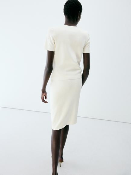 Mango Embellished Waist Detail Pencil Skirt, Raw - view 2, Raw