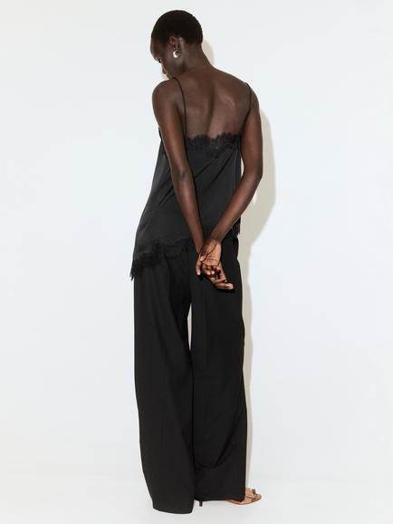 Mango Asymmetric Lace Slip Camisole, Black - view 2, Black
