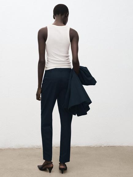 Mango Straight Leg Suit Trousers, Marine - view 2, Marine