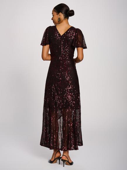 Jolie Moi Angel Sleeve Sequin Maxi Dress, Burgundy - view 2, Burgundy