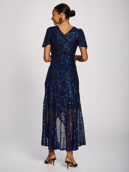 Jolie Moi Dip Hem Sequin Maxi Dress, Royal Blue - view 2, Royal Blue