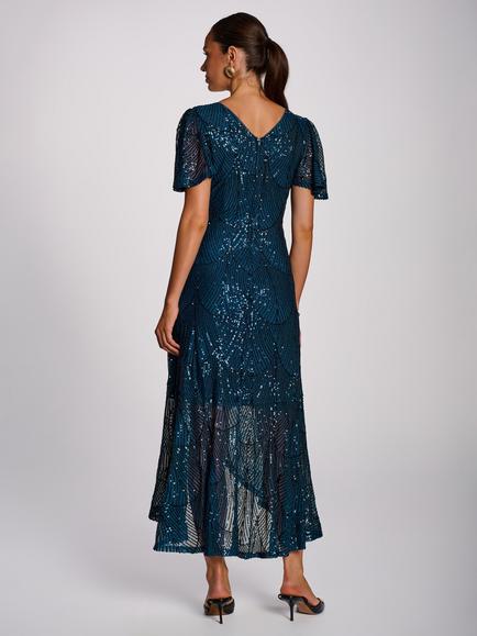 Jolie Moi Flare Hem Sequin Maxi Dress, Deep Teal - view 2, Deep Teal