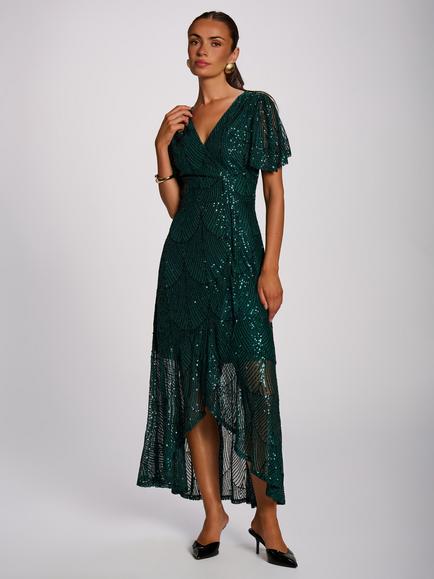 Jolie Moi Flare Hem Sequin Maxi Dress, Dark Green, Dark Green