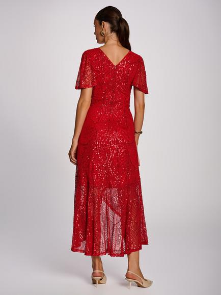 Jolie Moi Flare Hem Sequin Maxi Dress, Scarlet Red - view 2, Scarlet Red