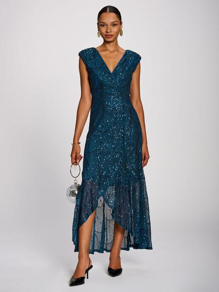Jolie Moi Flare Hem Sequin Maxi Dress, Deep Teal, Deep Teal