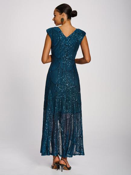 Jolie Moi Flare Hem Sequin Maxi Dress, Deep Teal - view 2, Deep Teal