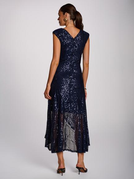 Jolie Moi V-Neck Sequin Maxi Dress, Midnight Navy - view 2, Midnight Navy