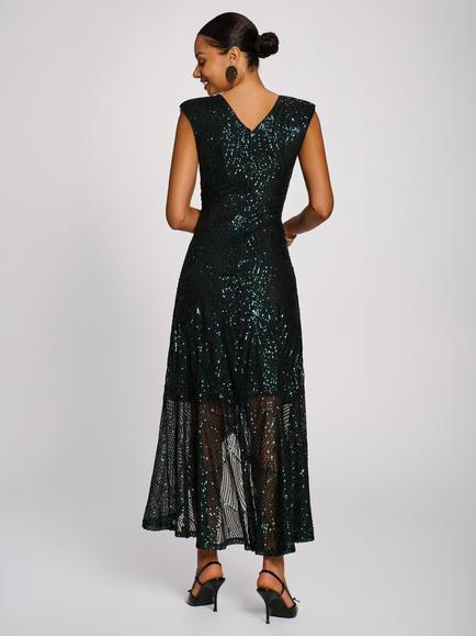Jolie Moi V-Neck Sequin Maxi Dress, Emerald Green - view 2, Emerald Green
