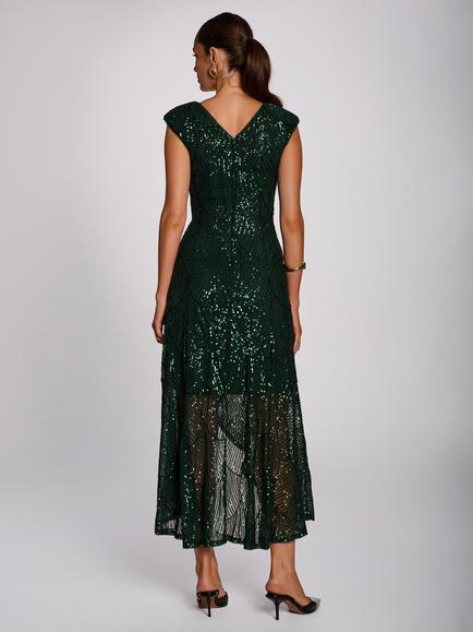 Jolie Moi V-Neck Sequin Maxi Dress, Dark Green - view 2, Dark Green