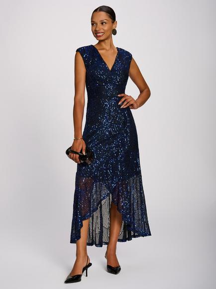 Jolie Moi Sequin High Low Sleeveless Dress, Royal Blue, Royal Blue