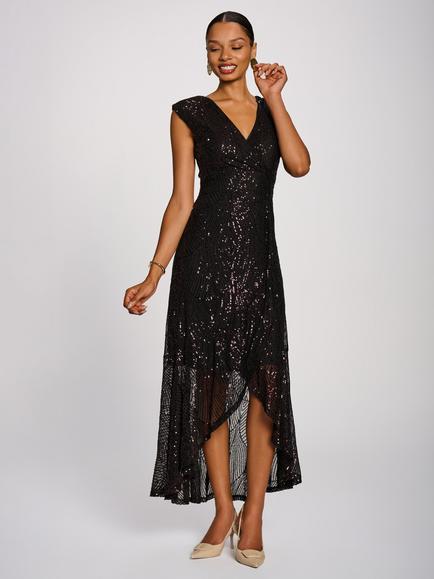 Jolie Moi Sequin High Low Sleeveless Dress, Dark Purple, Dark Purple