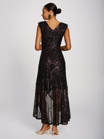 Jolie Moi Sequin High Low Sleeveless Dress, Dark Purple - view 2, Dark Purple