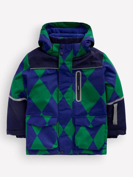 Mini Boden Kids' All-Weather Waterproof Coat, Blue/Green, Blue/Green