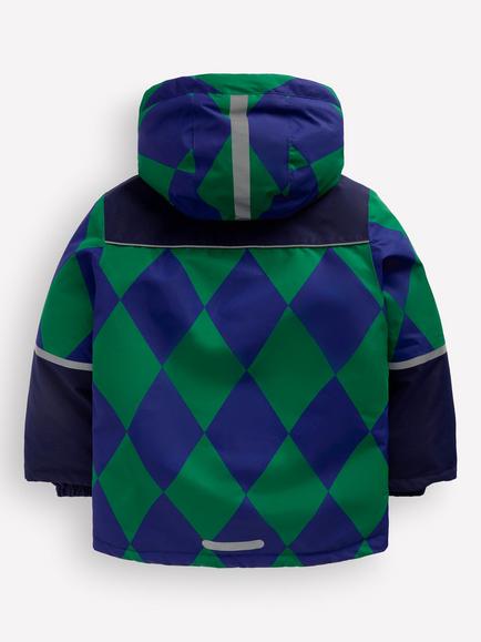Mini Boden Kids' All-Weather Waterproof Coat, Blue/Green - view 2, Blue/Green