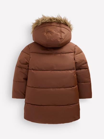Mini Boden Kids' Fleece Lined Funnel Neck Padded Coat, Brown - view 2, Brown