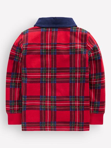 Mini Boden Kids' Long Sleeve Check Polo Shirt, Red - view 2, Red