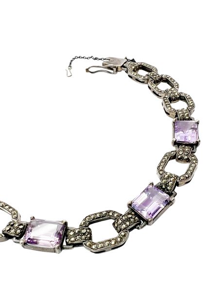 Pre-loved Vintage Amethyst Marcasite Bracelet, Silver - view 2, Silver