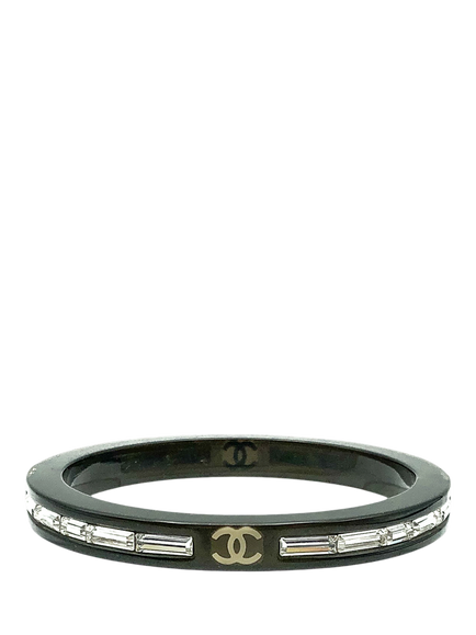 Pre-loved CHANEL Logo Crystal Bangle, Black