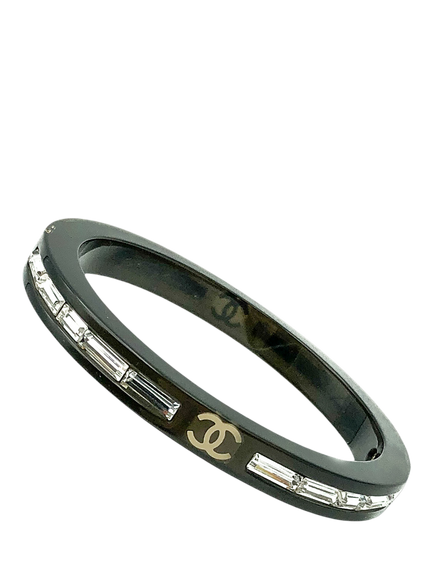 Pre-loved CHANEL Logo Crystal Bangle - view 2, Black