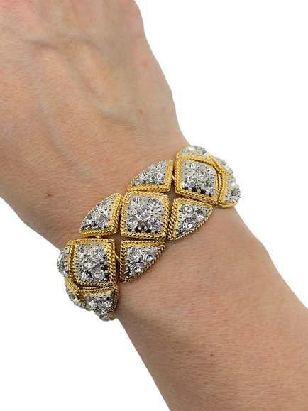 Pre-loved Vintage Joan Rivers Crystal Matelassé Bracelet, Gold - view 2, Gold