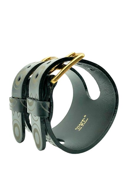 Pre-loved Vintage CHANEL Double Leather Cuff - view 2, Black