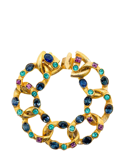 Pre-loved Vintage Gem Set Curb Bracelet, Gold, Gold