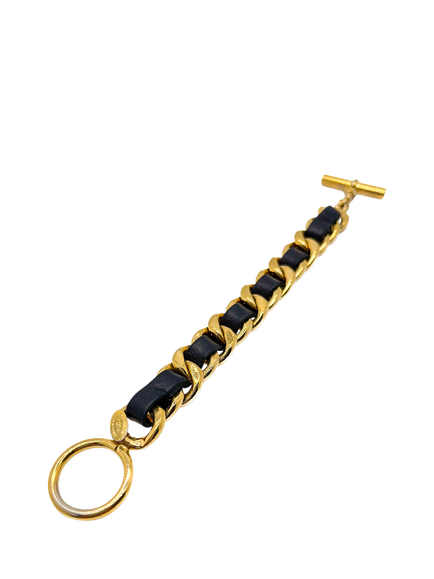 Pre-loved Vintage CHANEL Leather Chain Bracelet, Gold, Medium, Gold