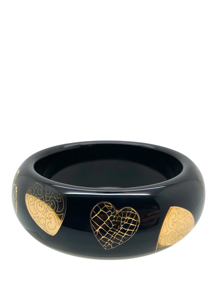 Pre-loved Vintage Christian Dior Resin Heart Bangle, Black, Black
