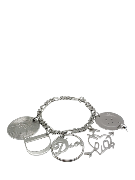 Pre-loved Vintage Christian Dior Logo Figaro Chain Charm Bracelet, Silver, Silver