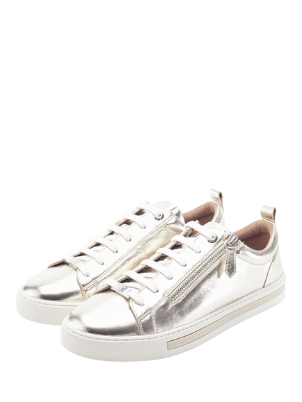 Moda in Pelle Federika Leather Lace Up Trainers, Champagne - view 2, Champagne