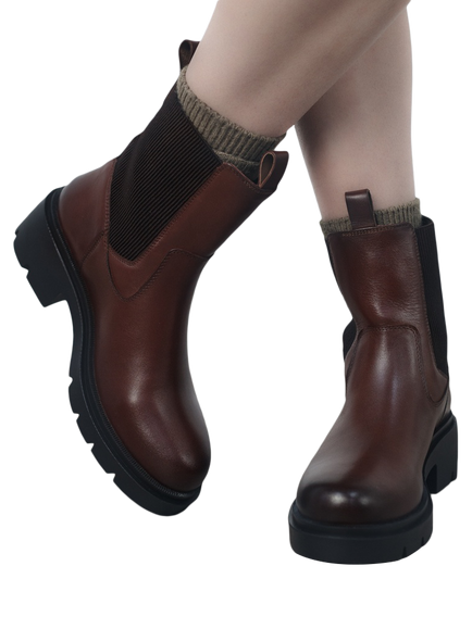 Moda in Pelle Ollia Leather Chelsea Boots, Dark Tan - view 2, Dark Tan