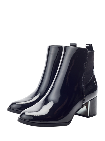 Moda in Pelle Panora Patent Block Heel Ankle Boots, Black - view 2, Black