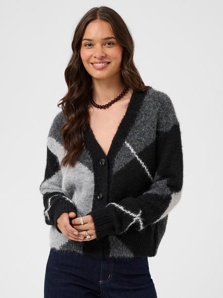 KAFFE Kagrith V-Neck Cardigan, Grey/Black, Grey/Black