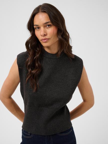 KAFFE Barbara Knit Vest Jumper, Dark Grey Melange, Dark Grey Melange
