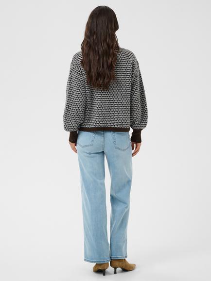 KAFFE Kamarlla Knitted Crew Neck Jumper, Coffee Bean/Grey - view 2, Coffee Bean/Grey