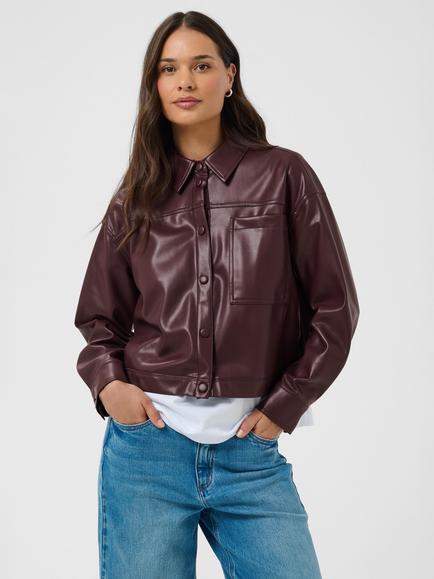 KAFFE Kaarense Faux Leather Shacket, Fudge, Fudge