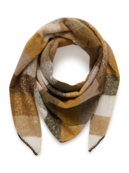 KAFFE Kaelaine Check Poncho, Mustard/Brown, Mustard/Brown