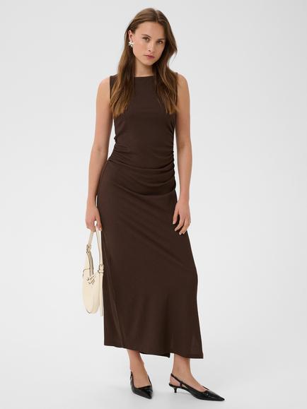 KAFFE KaKristina Ruched Detail Long Dress, Coffee Bean, Coffee Bean
