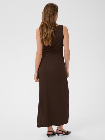KAFFE KaKristina Ruched Detail Long Dress, Coffee Bean - view 2, Coffee Bean
