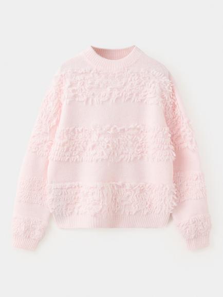 Mango Kids' Fringe Jumper, Pastel Pink, Pastel Pink