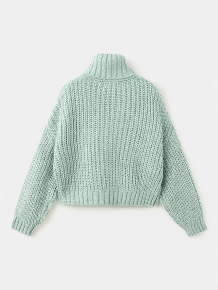 Mango Kids' Textured Roll Neck Oversized Jumper, Aqua - view 2, Aqua