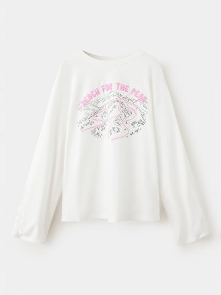 Mango Kids' Relaxed Peak Graphic Long Sleeve T-Shirt, Off White, Off White
