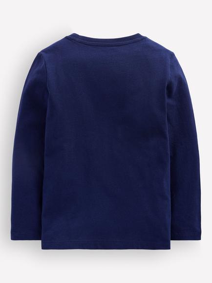 Mini Boden Kids' Glow In The Dark Reindeer Superstitch T-Shirt, Blue/Multi - view 2, Blue/Multi