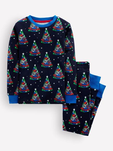 Mini Boden Kids' Christmas Trees Glow in the Dark Pyjamas, Multi, Multi