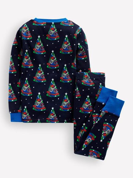Mini Boden Kids' Christmas Trees Glow in the Dark Pyjamas, Multi - view 2, Multi