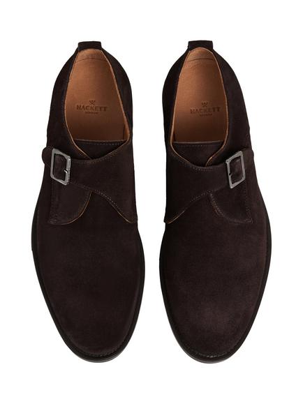 Hackett London Hampton Suede Monk Shoes - view 2, Chocolate Brown