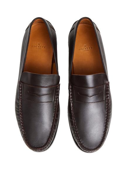 Hackett London Cobham LEather Moccasin Shoes - view 2, Ebony Brown