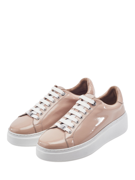 Moda in Pelle Cherrie Leather Flatform Lace Up Trainers, Cameo - view 2, Cameo