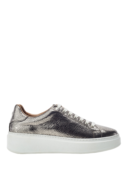 Moda in Pelle Cherrie Leather Flatform Lace Up Trainers, Pewter, Pewter