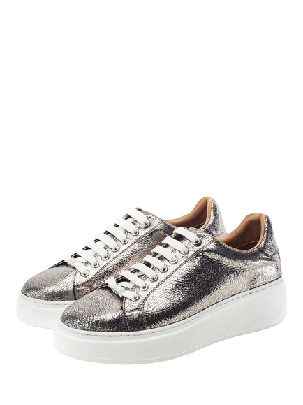 Moda in Pelle Cherrie Leather Flatform Lace Up Trainers, Pewter - view 2, Pewter